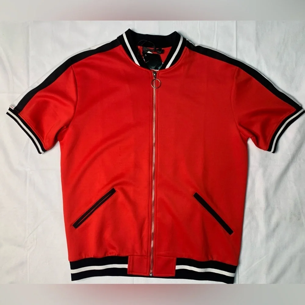Red men’s zipper jersey jacket cutoff  Sz large